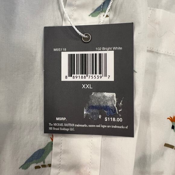 NWT Michael Bastian Men's White W/Parrot Print Short Sleeve Button Shirt - XXL - Picture 5 of 7